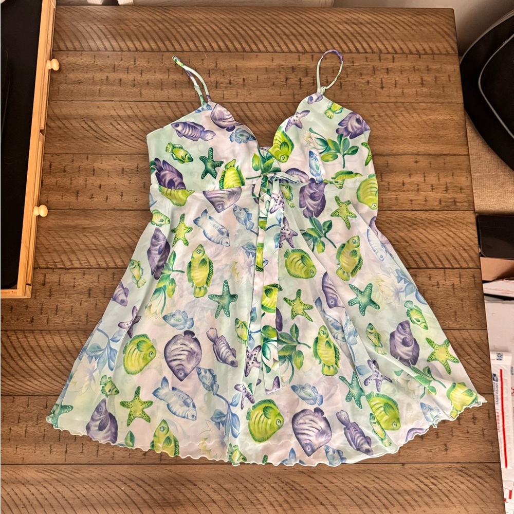 VICTORIA’S SECRET Vintage Chemise with Fun Sea Fish Coastal Theme Print